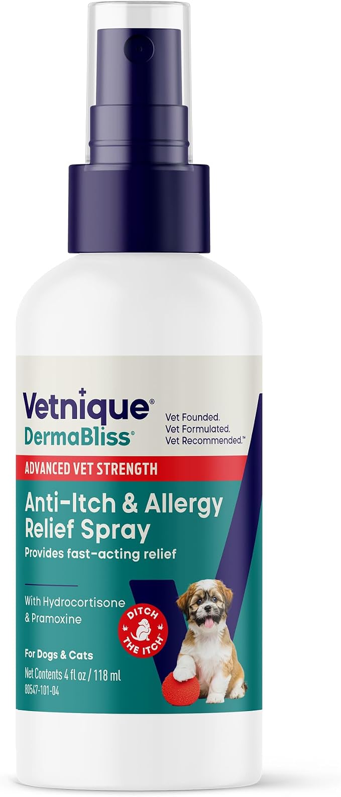 Vetnique Dermabliss Hydrocortisone Anti Itch Spray for Dogs & Cats (4oz) | 1% Hydrocortisone Dog Spray, Dog Allergy Relief & Cat Allergy Relief, Itch Relief for Dogs, Hot Spot Itch & Skin Irritation
