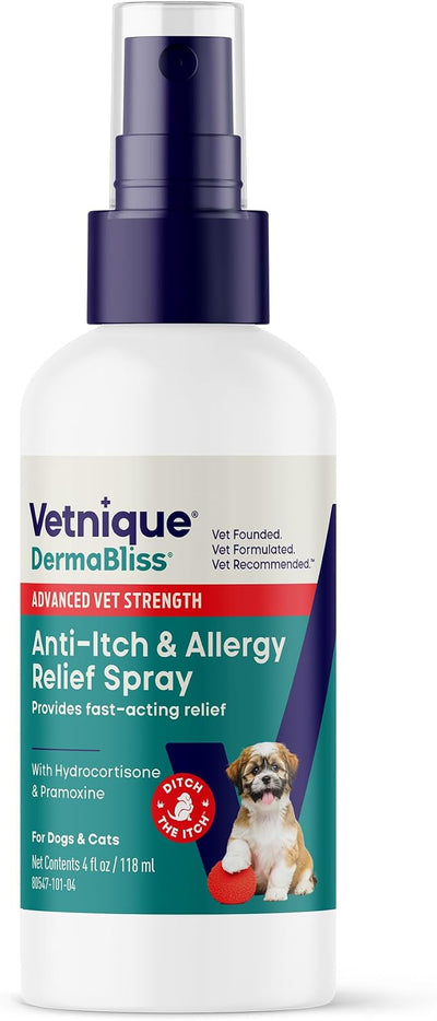 Vetnique Dermabliss Hydrocortisone Anti Itch Spray for Dogs & Cats (4oz) | 1% Hydrocortisone Dog Spray, Dog Allergy Relief & Cat Allergy Relief, Itch Relief for Dogs, Hot Spot Itch & Skin Irritation