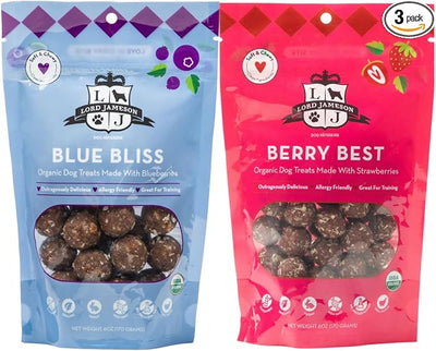 Lord Jameson Blue Bliss and Berry Best Bundle – Organic Soft & Chewy Dog Treats, Allergy Safe Dog Treats for Training & Snacking, Gluten Free & Plant-Based, Made in USA
