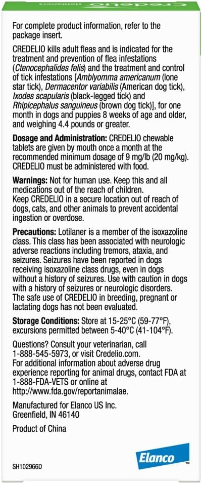 Credelio (lotilaner) Tick & Flea Treatment + Flea Infestation Protection for Dogs 25.1-50.0 lbs. (3 Tablets)