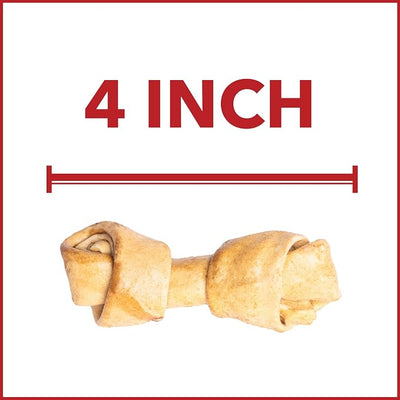 Pet Factory American Beefhide 4-5" Knotted Bones Dog Chew Treats - Chicken Flavor, 4 Count/1 Pack