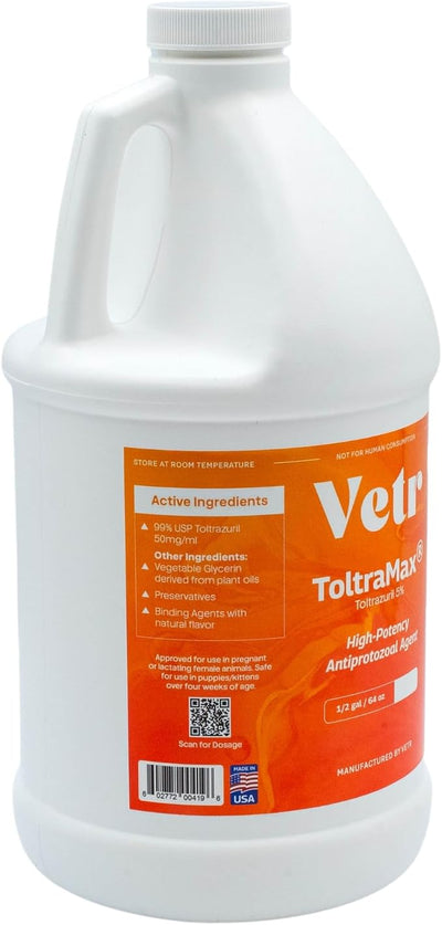 Vetr's Toltramax Toltrazuril 5% Suspension 1/2 Gallon for Horses, Dogs, Cats, and Non-Food Chain Animals, Alfalfa Flavor