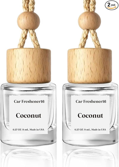 HoogaLife Car Air Freshener Diffuser 2 Pack Hanging Air Freshener Diffuser - Coconut Fragrance Oil Air D iffuser for Car, 45+ Days Long Lasting Fragrance Made in USA (C16)
