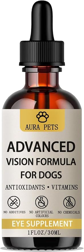 Aura Pets Advanced Vision Formula for Dogs - Eye Health Support with Lutein, Zeaxanthin & Astaxanthin - Helps Maintain Clear Vision & Comfort - 30ml Liquid Supplement