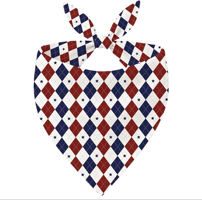 4th of July Dog Bandana, Patriotic Checkered Pet Triangle Scarf for Independence Day Party Outfit, American Flag Style Neckerchief for Small Medium Dogs, Puppy Gift
