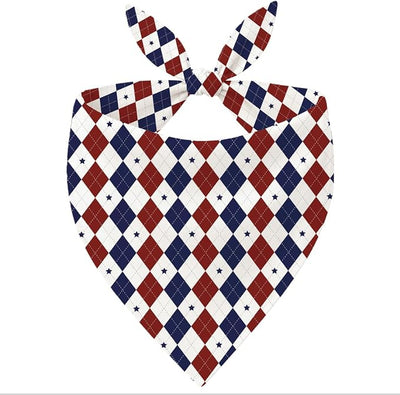 4th of July Dog Bandana, Patriotic Checkered Pet Triangle Scarf for Independence Day Party Outfit, American Flag Style Neckerchief for Small Medium Dogs, Puppy Gift
