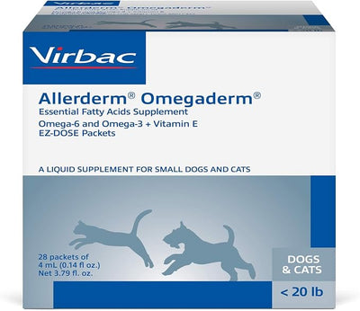 Virbac ALLERDERM OMEGADERM® Essential Fatty Acids Supplement - Omega 3, Omega 6, Vitamin E supplement | Allergy Support for Cats/Small Dogs – 28 daily doses