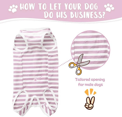 Dog's Recovery Suit Post Surgery Shirt for Puppy, Small Dog Surgical Recovery Suit for Female Male Dogs, Dog Onesie Protect Surgical Wound(Purple White Stripe-l)