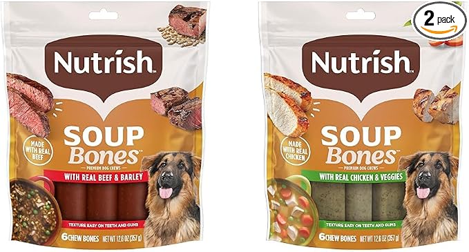 Nutrish Soup Bones Premium Dog Chews with Real Beef and Barley, 6 Chews (Rachael Ray) + Nutrish Soup Bones Premium Dog Chews with Real Chicken and Veggies, 6 Chews (Rachael Ray)