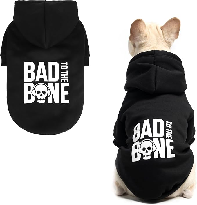 BINGPET Bad to The Bone Dog Sweater with Leash Hole - Warm Fleece Dog Hoodie & Winter Coat for Small to Large Dogs