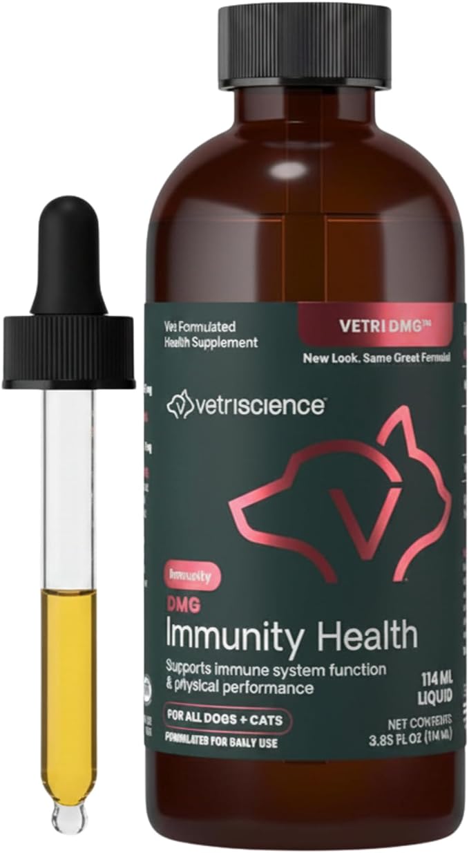 VetriScience DMG Immunity Health Easy-Dose Liquid, Immune Support Supplement for Dogs and Cats, Hypoallergenic, Support Performance, Stamina, Immune Response, (Dimethylglycine), 114 ml