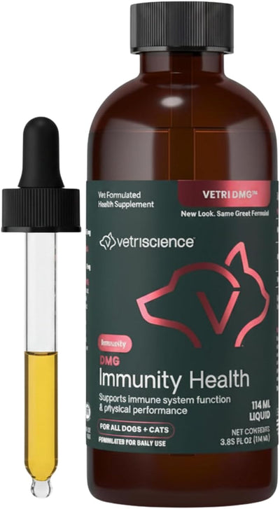 VetriScience DMG Immunity Health Easy-Dose Liquid, Immune Support Supplement for Dogs and Cats, Hypoallergenic, Support Performance, Stamina, Immune Response, (Dimethylglycine), 114 ml