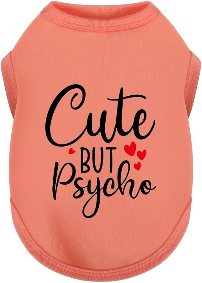 Stylish Dog Clothes: Expressive Cotton Puppy Shirt Vest for Small and Medium Dogs, Featuring 'Cute but Psycho' Slogan Print - Perfect for Showing Off Your Pet's Unique Style! Watermelong Red XL