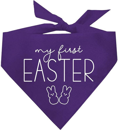 My First Easter Dog Bandana | 100% Cotton Adjustable Triangle | Made in USA | Easter Bunny | Egg Hunt| Funny Outfit Prop Photoshoot |Purple, X-Small (392)