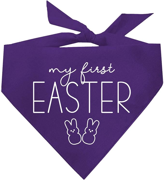 My First Easter Dog Bandana | 100% Cotton Adjustable Triangle | Made in USA | Easter Bunny | Egg Hunt| Funny Outfit Prop Photoshoot |Purple, One Size (392)