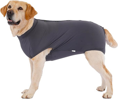 LovinPet Dog Recovery Suit, Snap-Back Post-Op Onesie for Large Dogs, Post-Spay Bodysuit for Female Dogs with Cushioned Belly Panel, Grey, XL