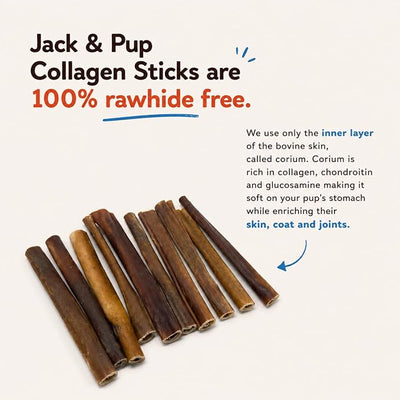 Jack&Pup 6" Collagen Sticks for Dogs - Rawhide Free Dog Chews Long Lasting Collagen Chews for Dogs - Bully Sticks Alternative (4 Pack)