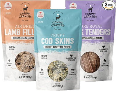 Canine Cravers Single Ingredient Dog Treats – Healthy and Nutritious Human Grade Air Dried Hypoallergenic Pet Food - Grain Free, Gluten Free and No Soy – 100% All Natural Variety New 3 Pack