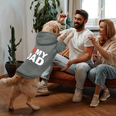 Dog Sweater Dog Hoodie Cold Weather Coat Hooded Sweatshirt for Puppies,Cats, Small Medium Large Dogs (Grey (I Love My Dad), Medium/Large)