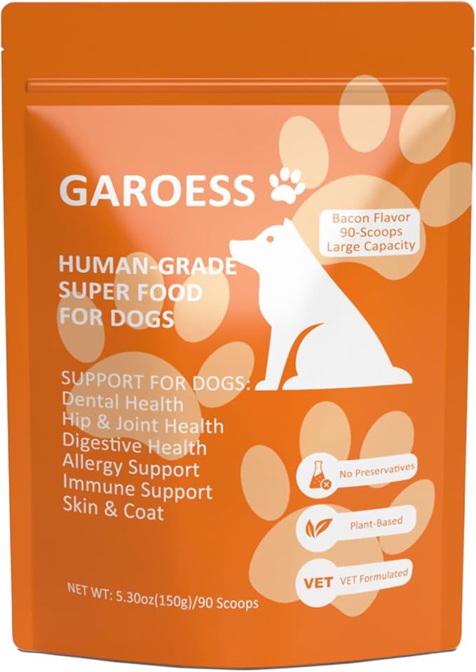 Human Grade Superfood for Dogs, Premium Green Powder, Cranberry,Pumpkin Powder, chlorella for Dental & Teeth, Hip & Joint, Gut Health, Allergies, Immune, Skin, Large Size, 90 Scoops（5.3oz