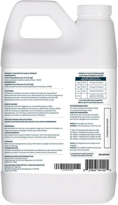 Smart Earth Camelina Oil for Dogs - Omega 3, 6, 9 Supplement for Healthy Skin, Shiny Coat & Flexible Joints - Dog Joint Supplement - Natural Canine Wellness - Omega 3 for Dogs (Pump Included - 64oz)