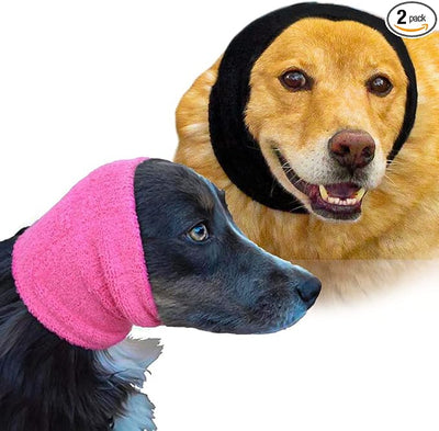 Happy Hoodie The Original Dog & Cat Calming Band - American Brand - Anxiety Relief/Noise Protection-Grooming-Thunder-Fireworks 2 Pack Large Bundle (Black, Pink) - Since 2008