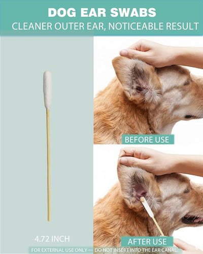 Dog Ear Cleaning Swabs 300 Count – 4.72 Inch Cotton Swabs for Small Medium Dogs & Cats, Bamboo Lint-Free Cotton Tipped Applicators, Ear Wax Removal & Tear Stain Grooming Kit