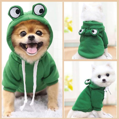 Dog Hoodie Basic Sweater Coat Cute - Frog Shape Warm Jacket Pet Cold Weather Clothes Outfit Outerwear for Cats Puppy Small Medium Dogs - Size L