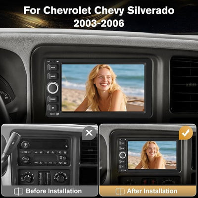 Junsun 8 Core Car Radio Stereo for Chevy Chevrolet Silverado 2003-2006 Impala SSR Tahoe Tahoe GMC Siera Yukon Hummer with Android 15 Wireless CarPlay Android Auto Bluetooth FM/AM WiFi 【4GB+64GB】