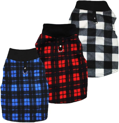 Dog Sweater 3 Pcs, Soft Fleece Vest with Leash Ring Pullover Jacket Winter Pet Dog Clothes for Puppy Small Dogs Cats Teddy Chihuahua Yorkshire£¨Plaid,S