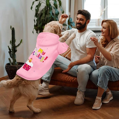 Dog Sweater Dog Hoodie Cold Weather Coat Hooded Sweatshirt for Puppies,Cats, Small Medium Large Dogs (Pink(It's My Birthday), Large)