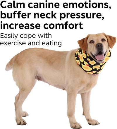 LovinPet Dog Recovery Collar, Adjustable Soft Cone for Medium & Large Dogs, Post-Surgery Comfort & Lick Prevention, Yellow Duck Print,Black