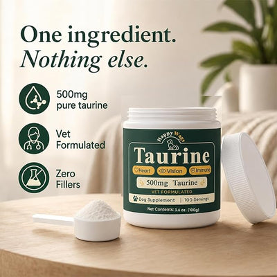 HappyWags Taurine Powder for Dogs, Taurine Supplement Support Vision, Heart & Immune, 100 Grams (1)