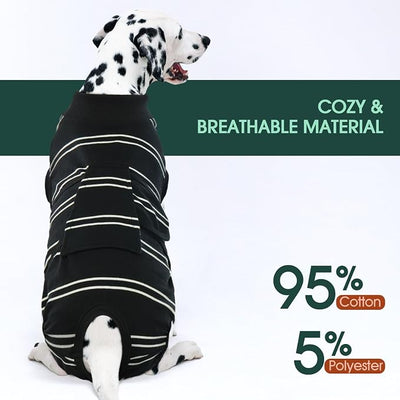 Kuoser Dog Surgery Recovery Suit, Soft Breathable Dog Recovery Suit for Female Spay Male Nueuter, Anti Licking Puppy Onesie Pet Surgical Suit for Dogs Abdominal Wounds Skin Disease, Black Strips L