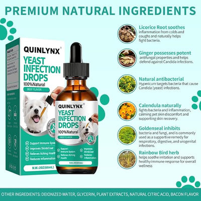 Dog Yeast Infection Treatment Drops – Treats Canine Ear & Paw Yeast Infections, Relieves Irritation, Inflammation & Allergies, Multivitamin Probiotic Supplement for Dogs