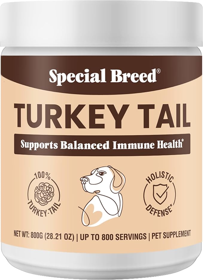 Organic Turkey Tail Mushroom for Dogs and Cats, Immune Support with Beta Glucans and Polysaccharides, Digestive and Respiratory Health, Pure Mushroom Powder, No Fillers, 800 ct