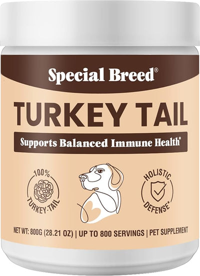 Organic Turkey Tail Mushroom for Dogs and Cats, Immune Support with Beta Glucans and Polysaccharides, Digestive and Respiratory Health, Pure Mushroom Powder, No Fillers, 800 ct