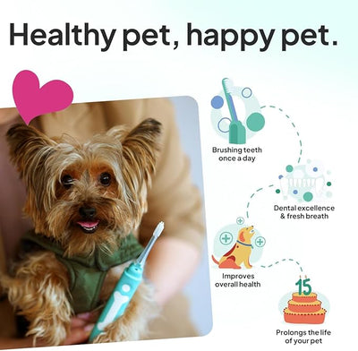 Electric Dog Toothbrush | Silent & Vibration-Free | Vet-Developed Electrolytic Technology | No Toothpaste Needed | Built-in Timer & App | Replaceable Heads for Small, Medium & Large Dogs