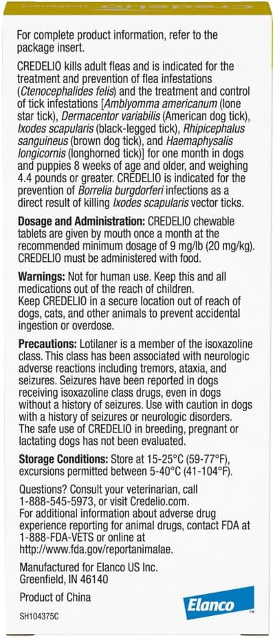 Credelio Quattro / Credelio Quattro-CA1 Dog Flea & Tick Treatment + Heartworm & Parasite Coverage, 3.3-6 lbs (6 Chewable Tablets)