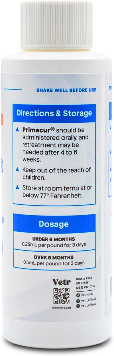vetr Primacur Broad-Spectrum Oral Suspension Support Formula 10% Oral Suspension for Dogs and Cats - 120ML/4.1oz - Bacon Flavor