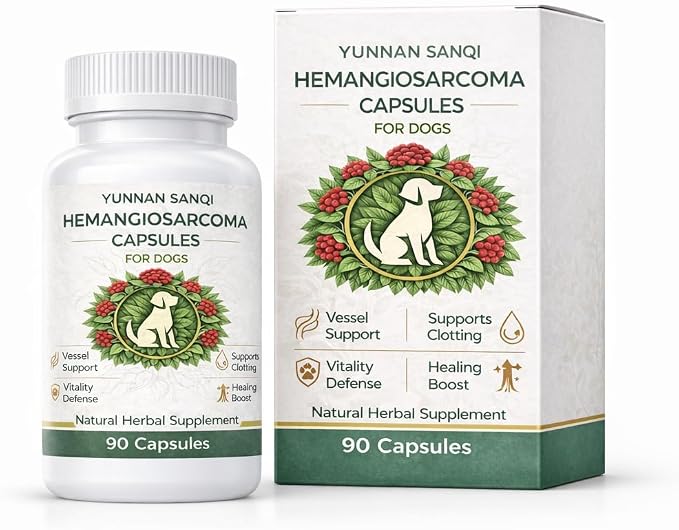 Yunnan Sanqi Capsules for Dogs - Pure Herbal Quick Stop Bleeding & Blood Support for Hemangiosarcoma, Hemoabdomen, Pericardial Effusion, Severe Bruising, Ulcer-Related Bleeding, 90 Capsules