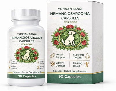 Yunnan Sanqi Capsules for Dogs - Pure Herbal Quick Stop Bleeding & Blood Support for Hemangiosarcoma, Hemoabdomen, Pericardial Effusion, Severe Bruising, Ulcer-Related Bleeding, 90 Capsules