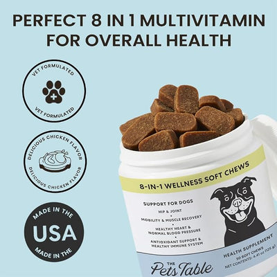 The Pets Table 8 in 1 Soft Chew Dog Vitamins, Chicken Flavored All in One Supplement for Dogs - Dog Multivitamin Supports Mobility, Gut & Heart, 50 Chews