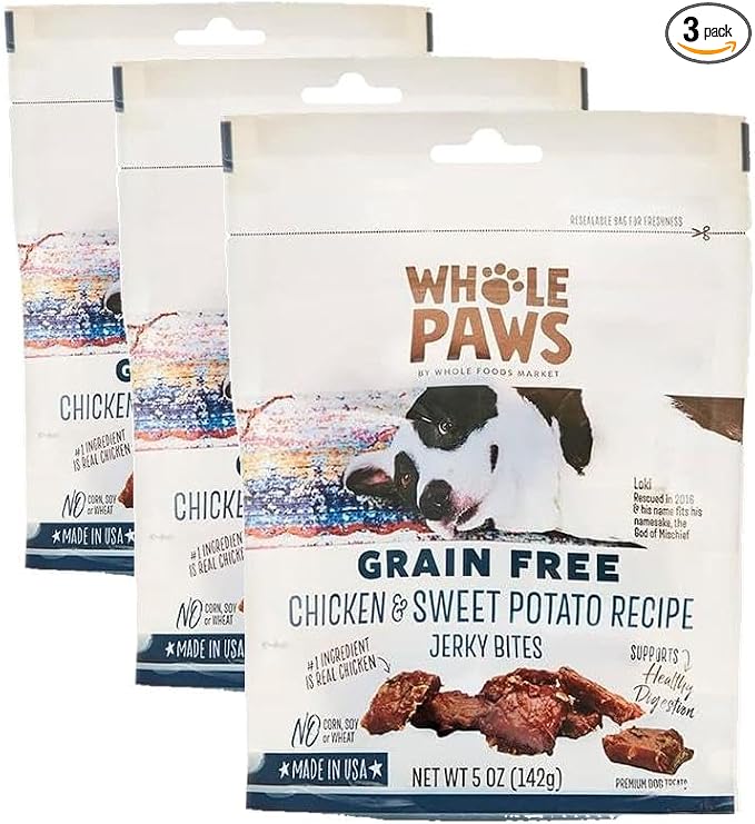Whole Paws, Grain-Free Jerky Dog Treats, Chicken & Sweet Potato Recipe, 5 Ounce (Pack of 3)