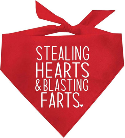 Stealing Hearts Blasting Farts Dog Bandana | 100% Cotton Adjustable Triangle | Made in USA | Valentine's Day | Cute & Funny |Red, One Size (983)