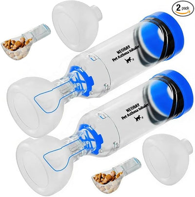 Neobay Cat Inhaler Spacer with Unique Panic Soother & Sensitive Breath Indicator – Designed for Cats with Asthma & Respiratory Issues, Includes 2 Cat Inhaler Masks Blue 2 Packs