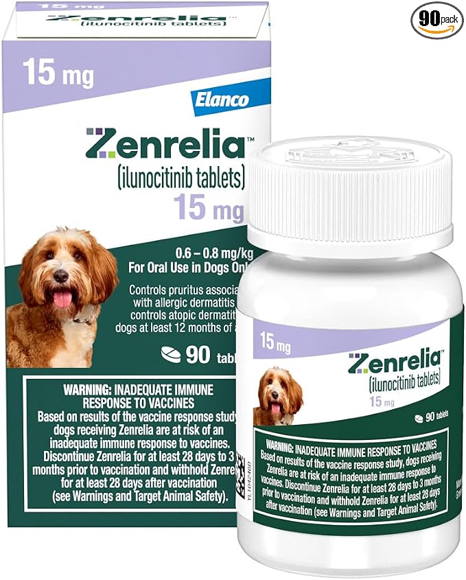 Zenrelia (ilunocitinib Tablets) | Once Daily Prescription Itch Relief for Dogs | 15 mg mg (90 Count)