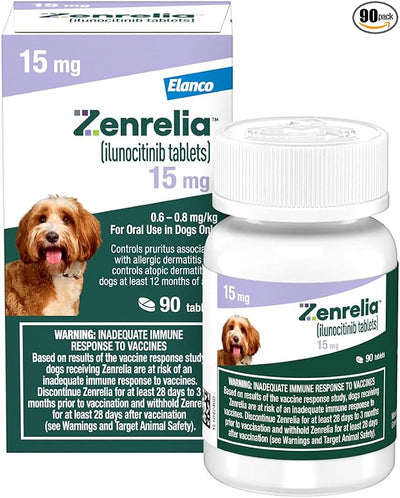 Zenrelia (ilunocitinib Tablets) | Once Daily Prescription Itch Relief for Dogs | 15 mg mg (90 Count)