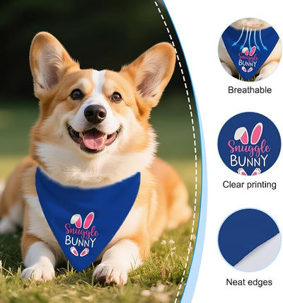 Snuggle Bunny Funny Dog Bandana, Cute Rabbit Pet Scarf for Small Medium Dogs, Blue Spring Puppy Accessories, Adorable Bunny Kerchief for Girl Boy Pets, Birthday Gifts for Dog Mom Dad