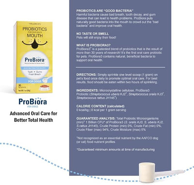 Probiora for Dogs | Dog Probiotic Supplement for Oral Care | Pet Probiotics to Reduce Bad Breath | Dog Nutritional Supplement for Dental Health | 30 Servings (Pack of 3, Jar)